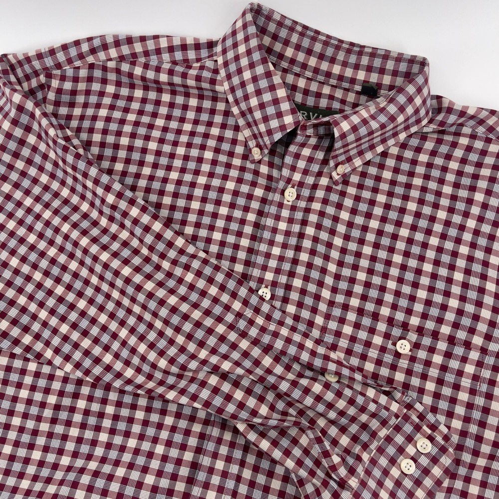 Orvis Men's XL‎ Burgundy Gingham Check Button Down Long Sleeve Shirt